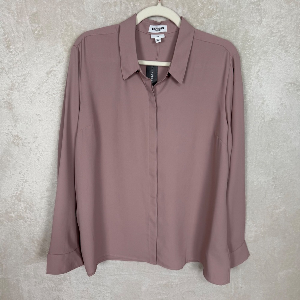 Express Portofino Slim Shirt Womens XL Mauve Pink Button Up Long Sleeve Blouse